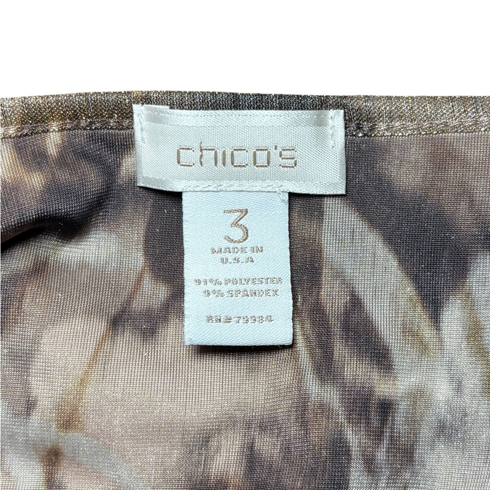 Chico's Multicolor Velvet Blouse Tunic Soft Metallic Olive Green Cream 3 - Picture 5 of 7